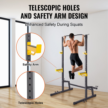 VEVOR Squat Stand Power Rack, Multi-Functional Power Rack with Pull up Bar, Hook, and Weight Plate Storage Attachment, Adjustable Power Rack Cage, Steel Exercise Squat Stand for Home Gym Equipment