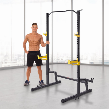 VEVOR Squat Stand Power Rack, Multi-Functional Power Rack with Pull up Bar, Hook, and Weight Plate Storage Attachment, Adjustable Power Rack Cage, Steel Exercise Squat Stand for Home Gym Equipment