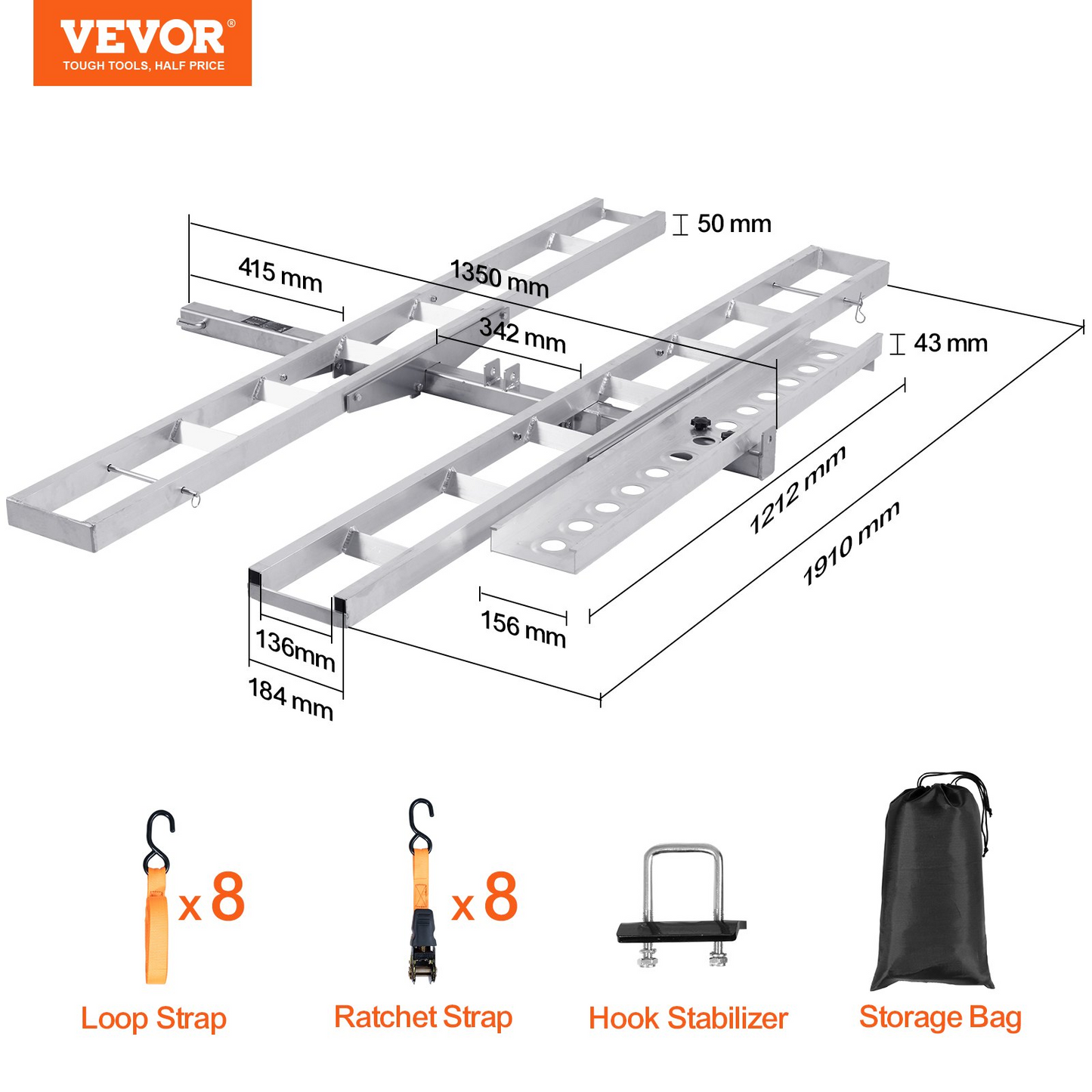 VEVOR Motorcycle Carrier Scooter Dirt Bike Hitch Mount 600LBS Rack Ramp Hauler