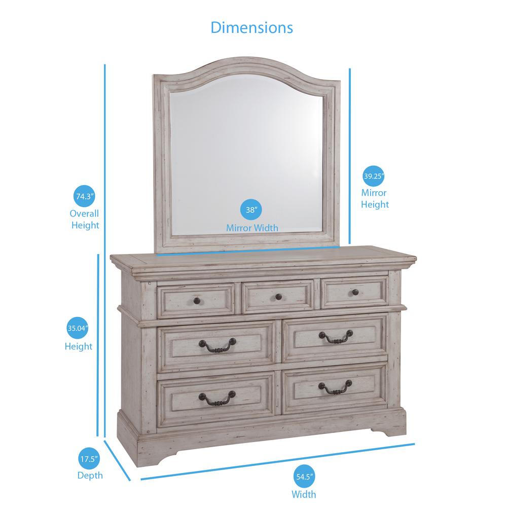 Stonebrook Youth Dresser and Mirror - Antique Gray, 7 Drawers, Hammered Knobs, Felt-Lined Top Drawers