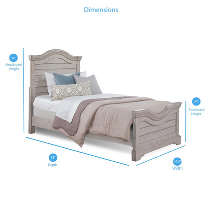 Stonebrook Twin Bed Complete - Antique Gray Finish, Arched Headboard, Planked Footboard