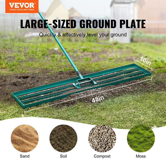 VEVOR 48"x10" Lawn Leveling Rake, Heavy-Duty Yard Tool with 78" Handle