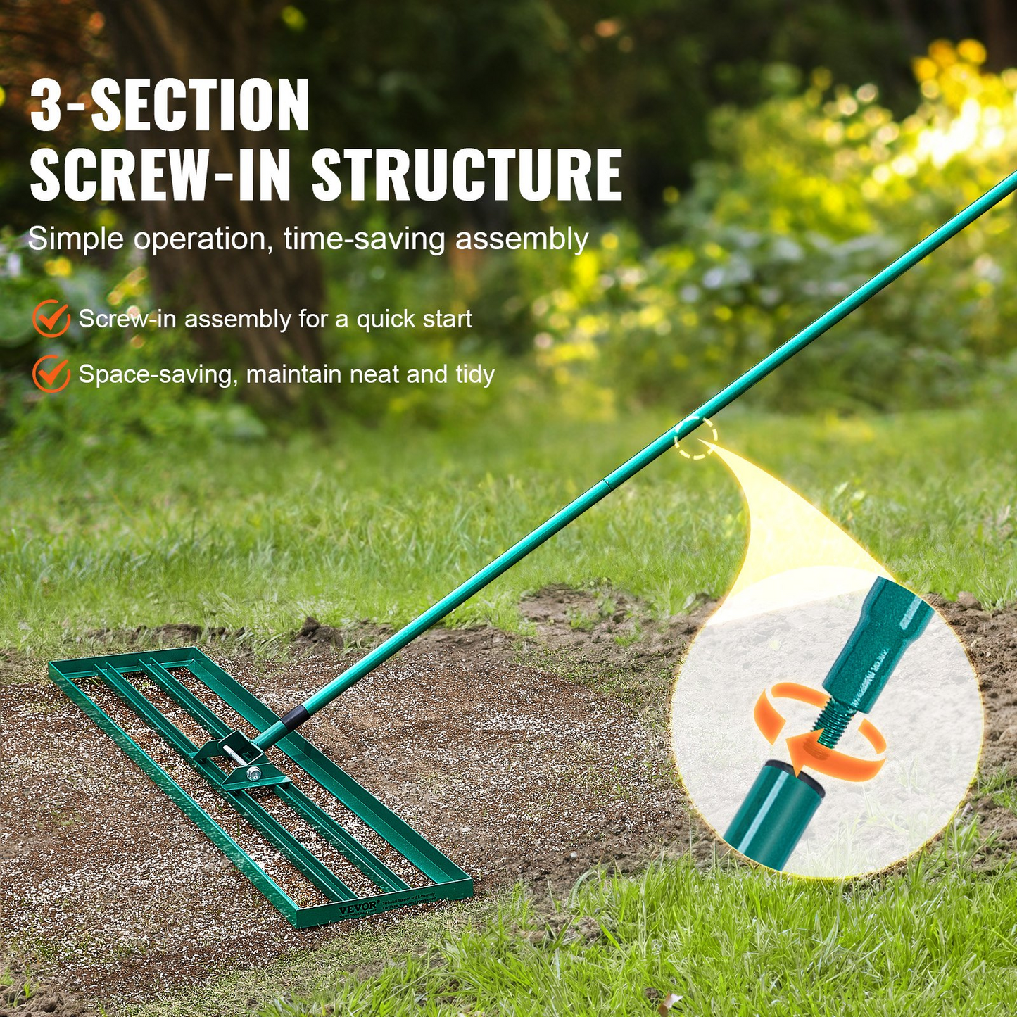 VEVOR 48"x10" Lawn Leveling Rake, Heavy-Duty Yard Tool with 78" Handle