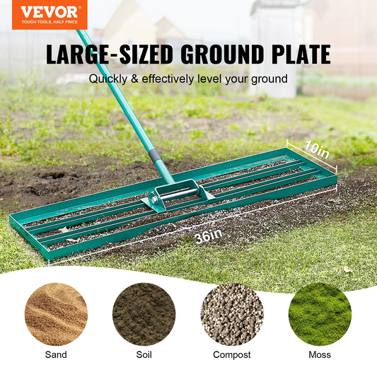 VEVOR Lawn Leveling Rake, 36"x10" Level Lawn Tool, Heavy-duty Lawn Leveler with 78" Steel Extended Handle, Yard Leveling Rake Suit for Garden, Golf Lawn, Farm