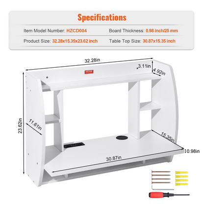 VEVOR Wall Mounted Floating Desk | Space-Saving Desk with Power Socket & Shelves