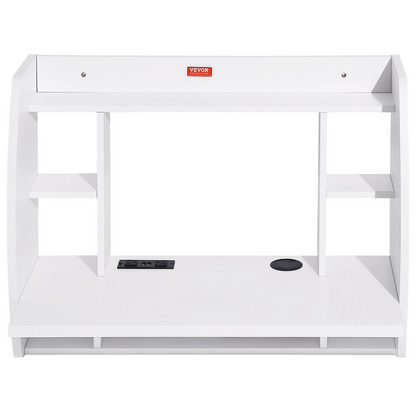 VEVOR Wall Mounted Floating Desk | Space-Saving Desk with Power Socket & Shelves