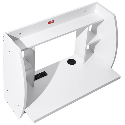 VEVOR Wall Mounted Floating Desk | Space-Saving Desk with Power Socket & Shelves