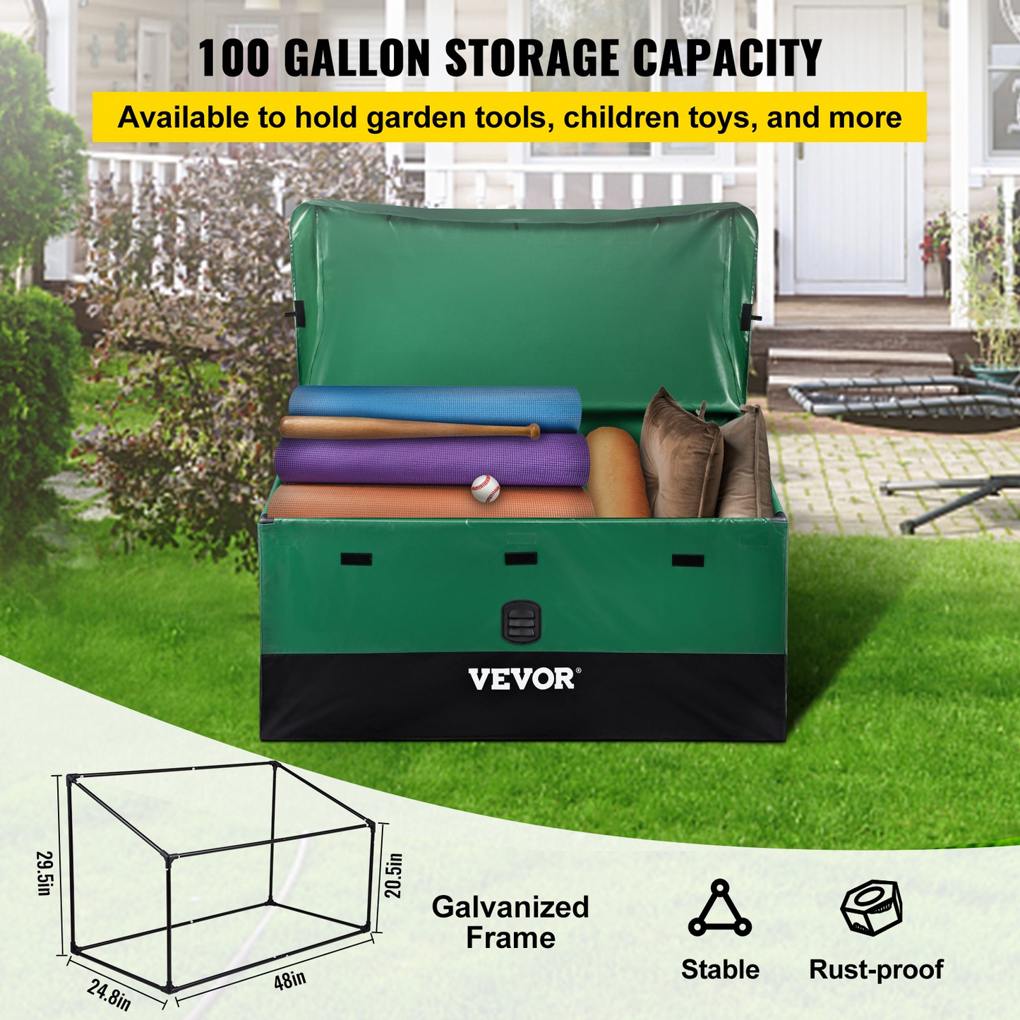 VEVOR Outdoor Storage Box Patio Deck Box 100 Gallon Waterproof PE Tarpaulin