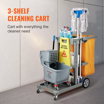 VEVOR Janitorial Trolley Cleaning Cart with PVC Bag for Housekeeping Office