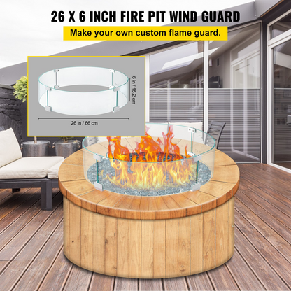 VEVOR Fire Pit Wind Guard, 26 x 26 x 6 Inch Glass Flame Guard