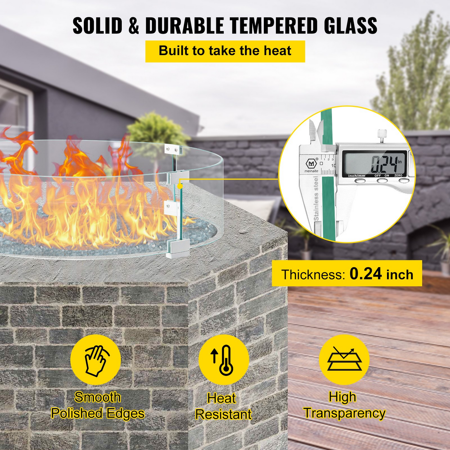 VEVOR Fire Pit Wind Guard, 26 x 26 x 6 Inch Glass Flame Guard