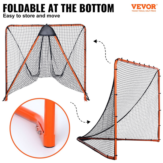 VEVOR Lacrosse Goal, 6' x 6' Lacrosse Net, Folding Portable Backyard Lacrosse Training Equipment, Steel Frame Training Net, Quick & Easy Setup Lacrosse Goal, Perfect for Youth Adult Training, Orange