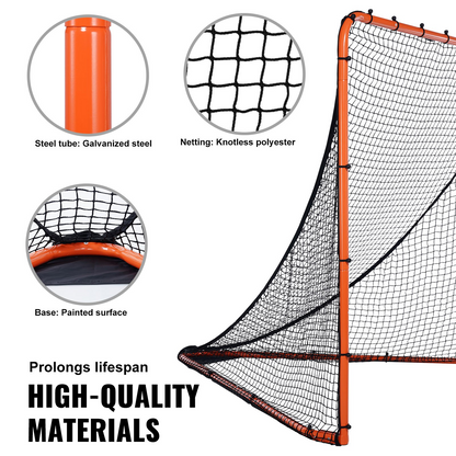 VEVOR Lacrosse Goal, 6' x 6' Lacrosse Net, Folding Portable Backyard Lacrosse Training Equipment, Steel Frame Training Net, Quick & Easy Setup Lacrosse Goal, Perfect for Youth Adult Training, Orange