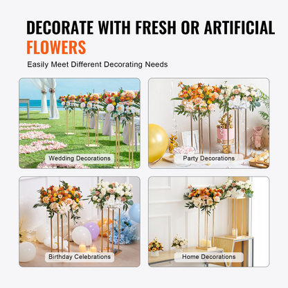 VEVOR 4PCS Gold Metal Column Wedding Flower Stand, 23.6inch High With Metal Laminate, Vase Geometric Centerpiece Stands, Cylindrical Floral Display Rack for Events Reception, Party Road Leads