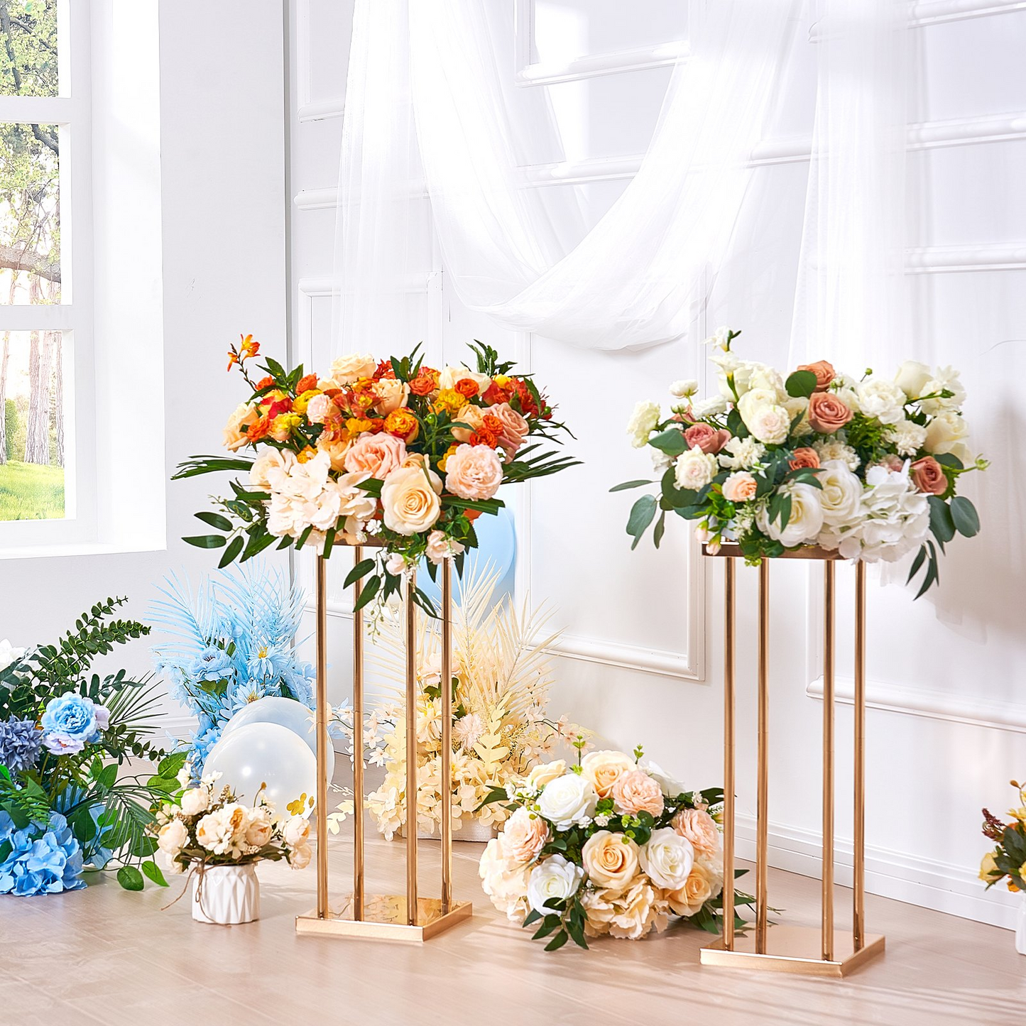 VEVOR 4PCS Gold Metal Column Wedding Flower Stand, 23.6inch High With Metal Laminate, Vase Geometric Centerpiece Stands, Cylindrical Floral Display Rack for Events Reception, Party Road Leads