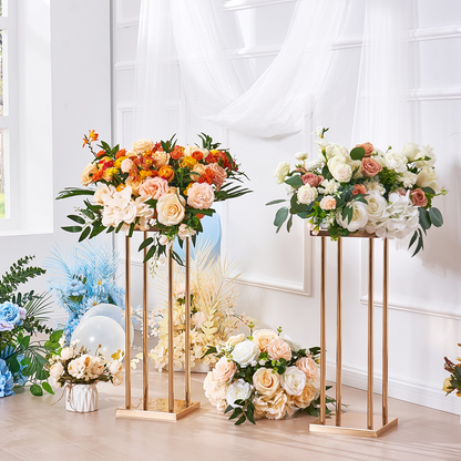 VEVOR 4PCS Gold Metal Column Wedding Flower Stand, 31.5inch High With Metal Laminate, Vase Geometric Centerpiece Stands, Cylindrical Floral Display Rack for Events Reception, Party Road Leads