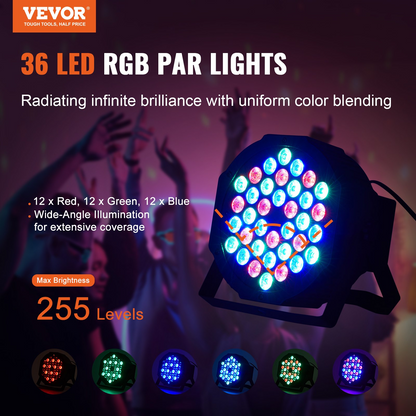 VEVOR 36LED RGB Stage Light PAR Light 7-Mode DMX Beam Disco Light Indoor 4-Pack