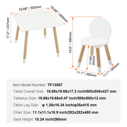 VEVOR Kids Table and 2 Chairs Set, Toddler Table and Chair Set, Children Multi-Activity Table for Art, Craft, Reading, Learning, 1 Table and 2 Chairs