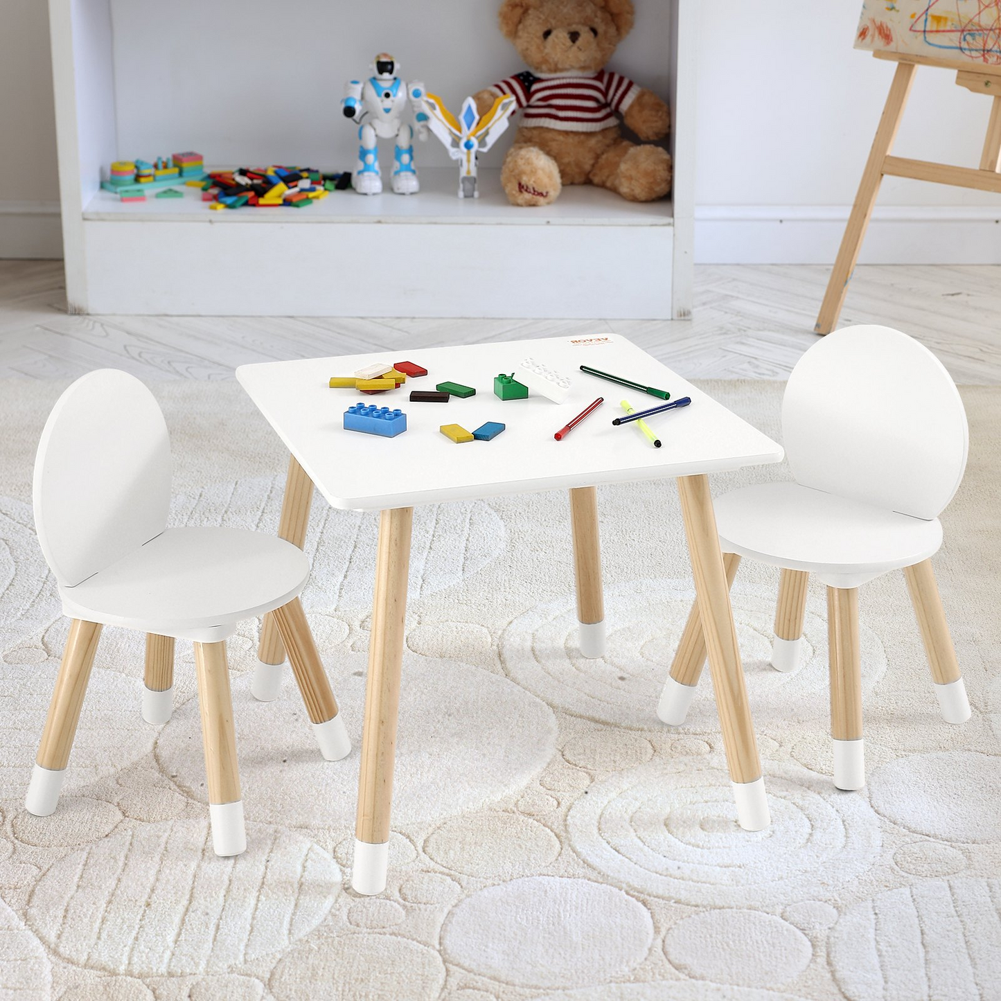 VEVOR Kids Table and 2 Chairs Set, Toddler Table and Chair Set, Children Multi-Activity Table for Art, Craft, Reading, Learning, 1 Table and 2 Chairs