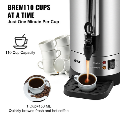 VEVOR 110 Cup Commercial Coffee Urn – Fast Brew Stainless Steel Dispenser