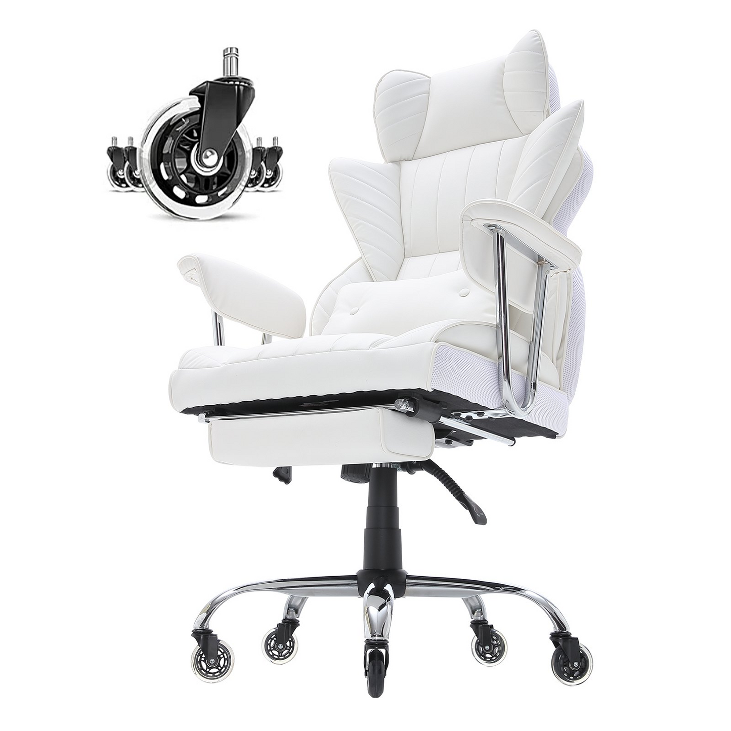 VEVOR Reclining Office Chair with Footrest - Heavy Duty PU Leather, White