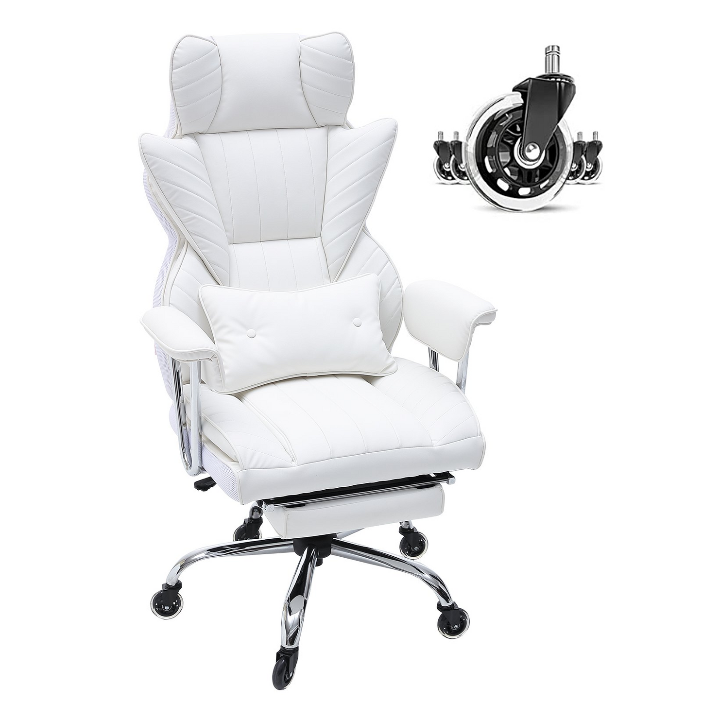 VEVOR Reclining Office Chair with Footrest - Heavy Duty PU Leather, White