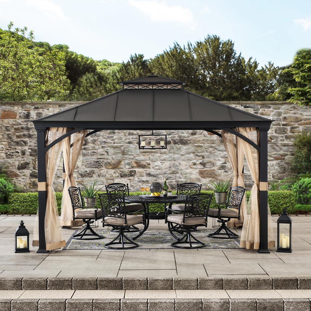 Sunjoy Outdoor Patio 11x13 Black 2-Tier Aluminum Backyard Hardtop Gazebo