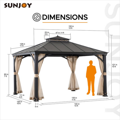 Sunjoy Outdoor Patio 11x13 Black 2-Tier Aluminum Backyard Hardtop Gazebo