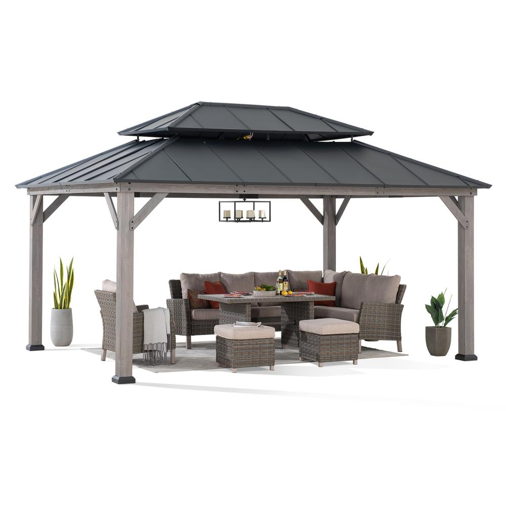 Sunjoy 12x16 ft. Wood Outdoor Patio Steel Hardtop Gazebo