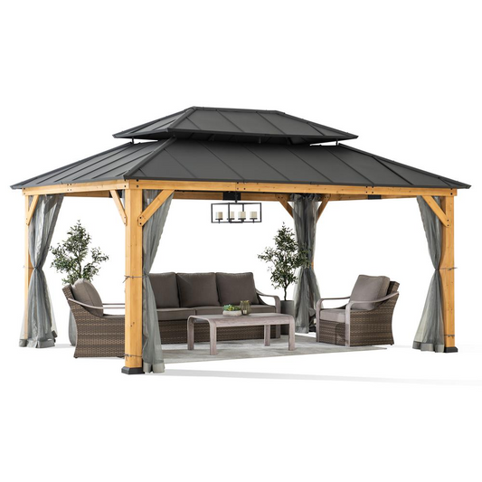 Sunjoy 12x16 ft. Wood Outdoor Patio Steel Hardtop Gazebo