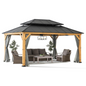 Sunjoy 12x16 ft. Wood Outdoor Patio Steel Hardtop Gazebo