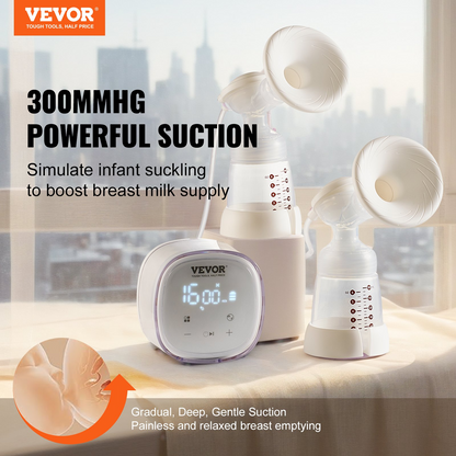 VEVOR Breast Pump Double Electric Breast Pumps 4 Mode & 16 Level 300mmHg Suction