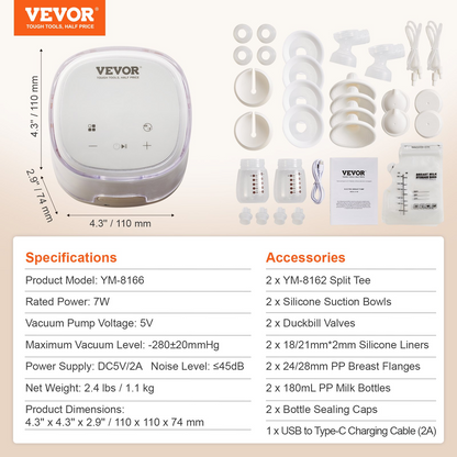 VEVOR Breast Pump Double Electric Breast Pumps 4 Mode & 16 Level 300mmHg Suction