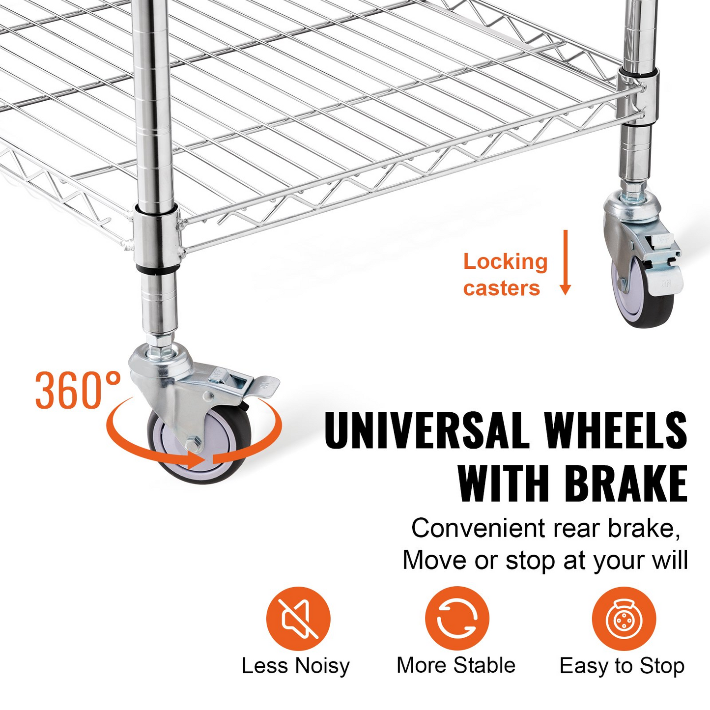 VEVOR 3-Tier Rolling Utility Cart - 24"x20"x36.6", 470 LBS Capacity