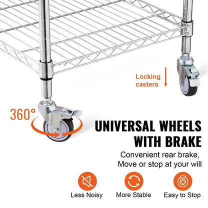 VEVOR 3-Tier Rolling Utility Cart - 24"x20"x36.6", 470 LBS Capacity