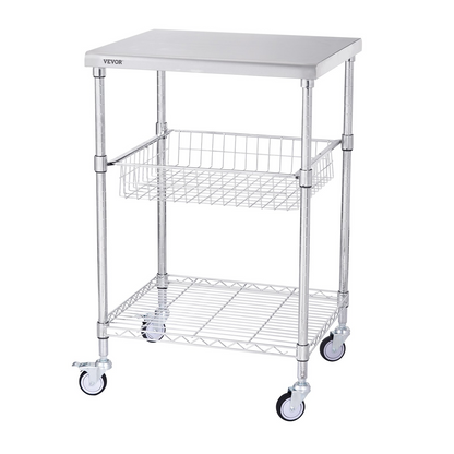 VEVOR 3-Tier Rolling Utility Cart - 24"x20"x36.6", 470 LBS Capacity