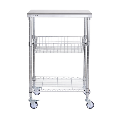 VEVOR 3-Tier Rolling Utility Cart - 24"x20"x36.6", 470 LBS Capacity