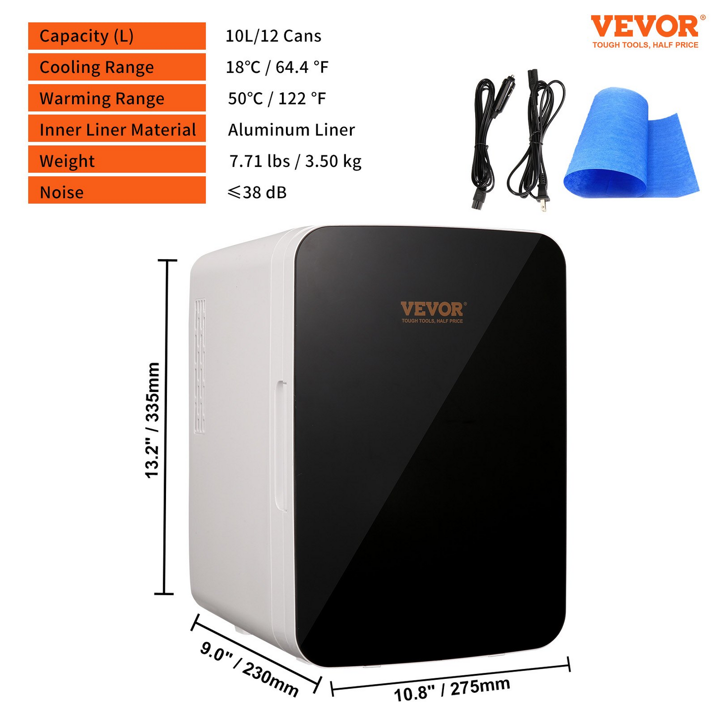 VEVOR 10L Portable Mini Fridge, Cooler & Warmer, Compact for Home & Travel