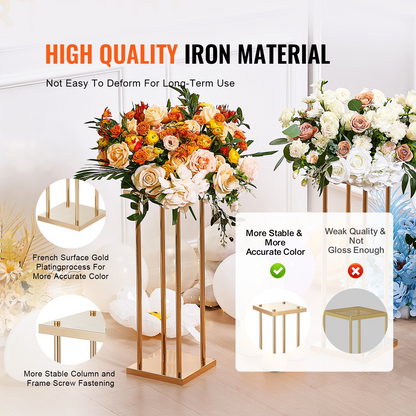 VEVOR 4PCS Gold Metal Column Wedding Flower Stand, 31.5inch High With Metal Laminate, Vase Geometric Centerpiece Stands, Cylindrical Floral Display Rack for Events Reception, Party Road Leads