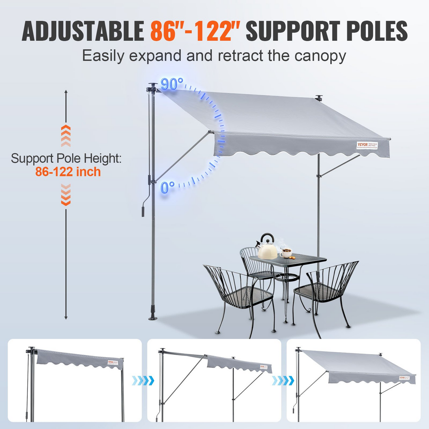 VEVOR 78" Manual Retractable Awning with 39" Sun Shade Curtain