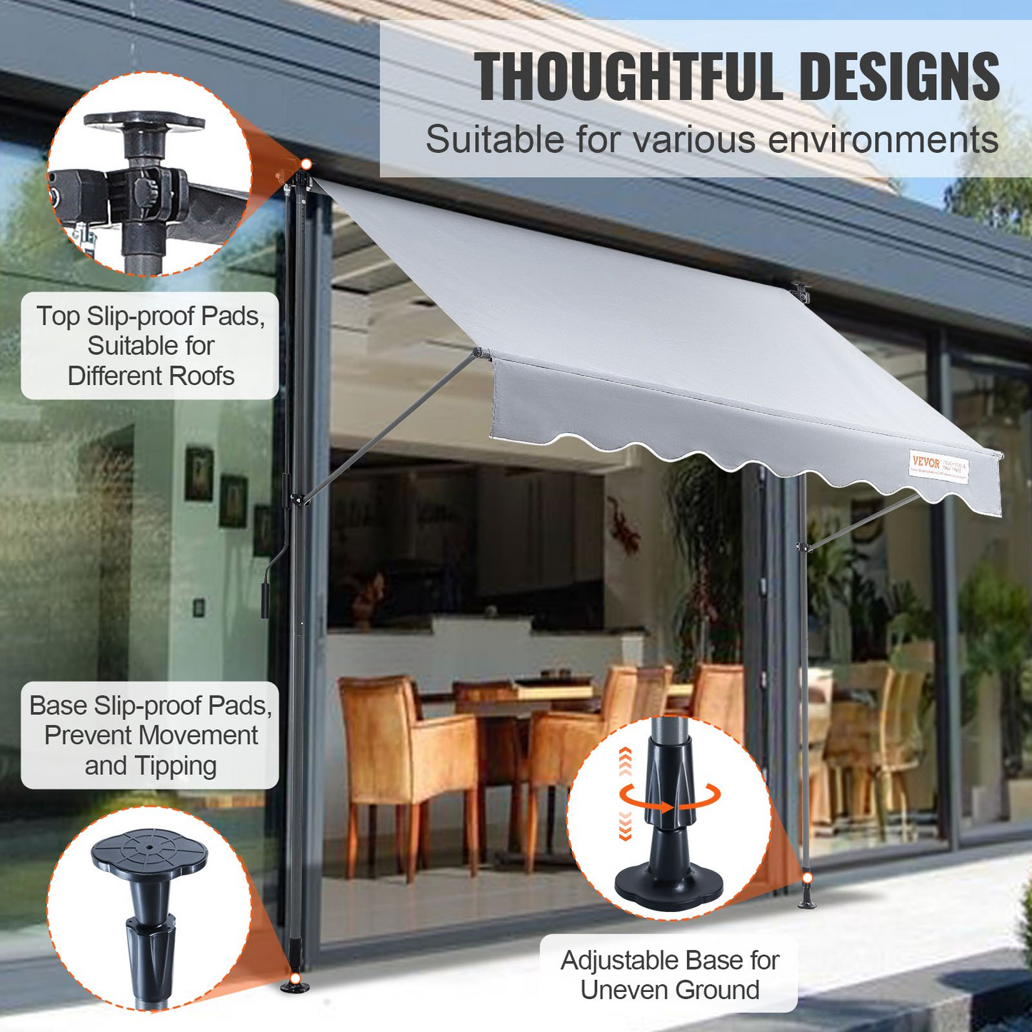 VEVOR 78" Manual Retractable Awning with 39" Sun Shade Curtain