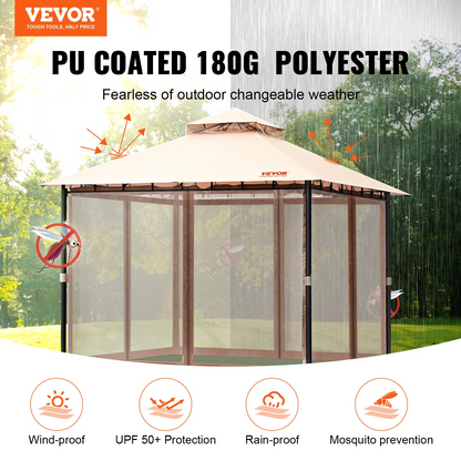 VEVOR Patio Gazebo for 6-8 Person, 10 x 10 FT Backyard Gazebo, with Mosquito Netting, Metal Frame, and PU Coated 180G Polyester, Outdoor Canopy Shelter for Patio, Backyard, Lawn, Garden, Deck