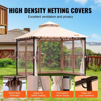 VEVOR Patio Gazebo for 6-8 Person, 10 x 10 FT Backyard Gazebo, with Mosquito Netting, Metal Frame, and PU Coated 180G Polyester, Outdoor Canopy Shelter for Patio, Backyard, Lawn, Garden, Deck