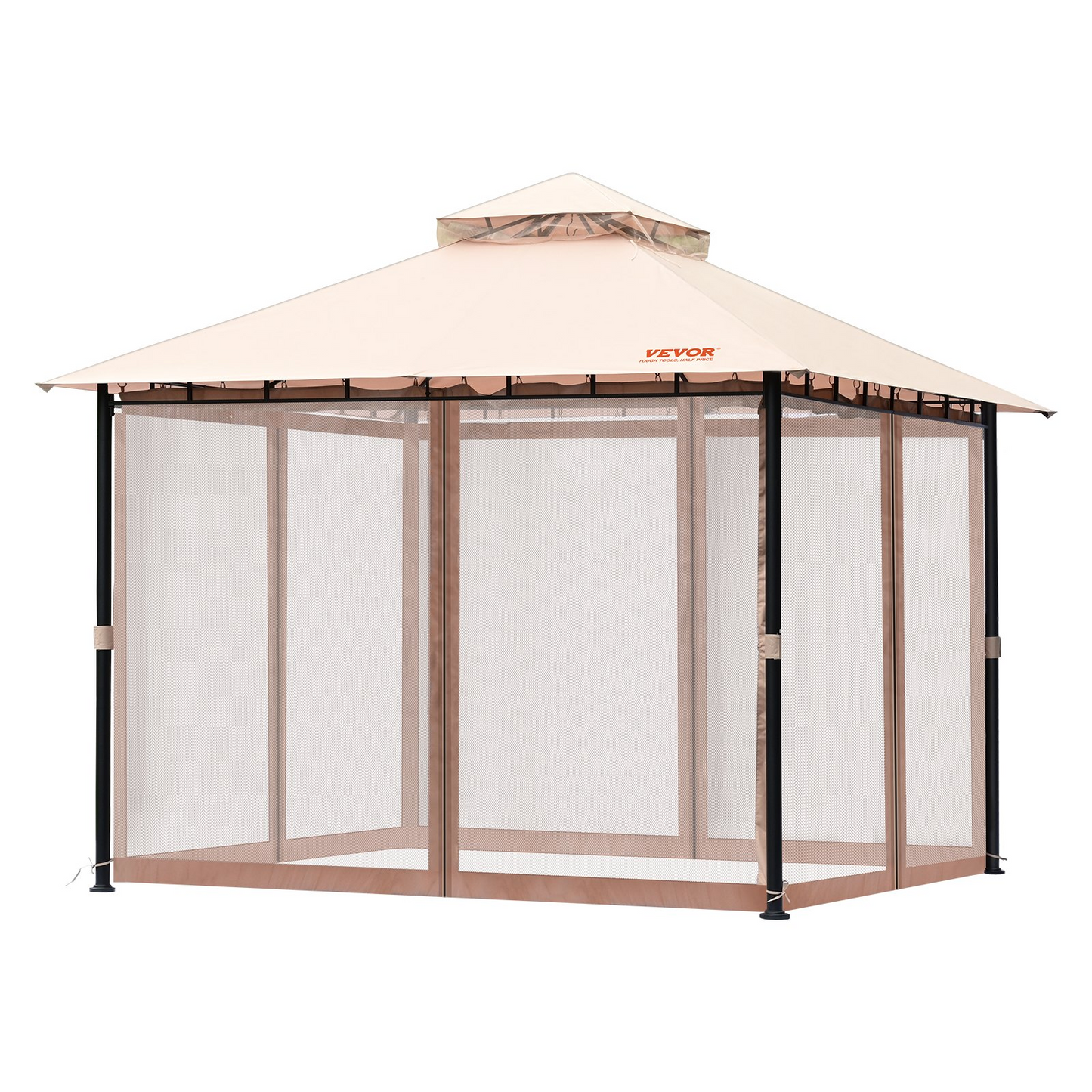 VEVOR Patio Gazebo for 6-8 Person, 10 x 10 FT Backyard Gazebo, with Mosquito Netting, Metal Frame, and PU Coated 180G Polyester, Outdoor Canopy Shelter for Patio, Backyard, Lawn, Garden, Deck