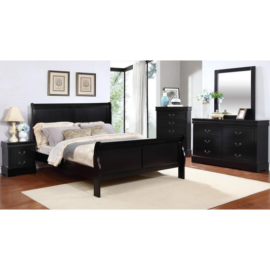 Queen Size Sleigh Bed, Black - Elegant and Timeless Design