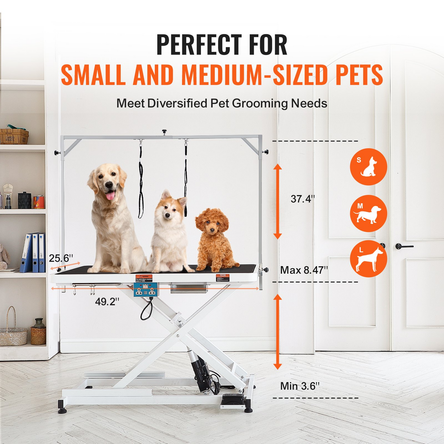 VEVOR 50" Electric Pet Grooming Table, Heavy Duty Dog Grooming Arm for Large Dogs, Height Adjustable Dog Grooming Station, Anti Slip Tabletop/Dog Grooming Station, Max Bearing 400LBS