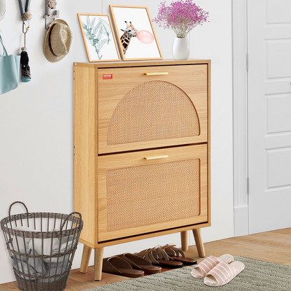 VEVOR 2-Drawer Shoe Cabinet with Rattan Doors for Entryway & Living Room