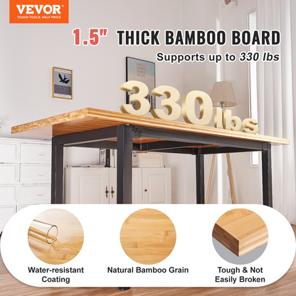 VEVOR Bamboo Table Top, 70.9" x 29" x 1.5", 330 lbs Load Capacity, Universal Solid One-Piece Bamboo Desktop for Height Adjustable Electric Standing Desk Frame, Rectangular Countertop for Home & Office