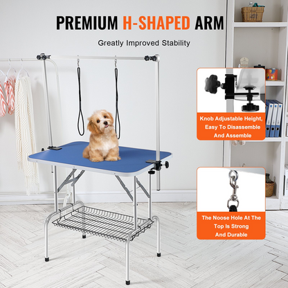 VEVOR Pet Grooming Table Two Arms with Clamp, 36''x24'' Dog Grooming Station, Foldable Pets Grooming Stand for Medium and Small Dogs, Free No Sit Haunch Holder with Grooming Loop, Bearing 330lbs