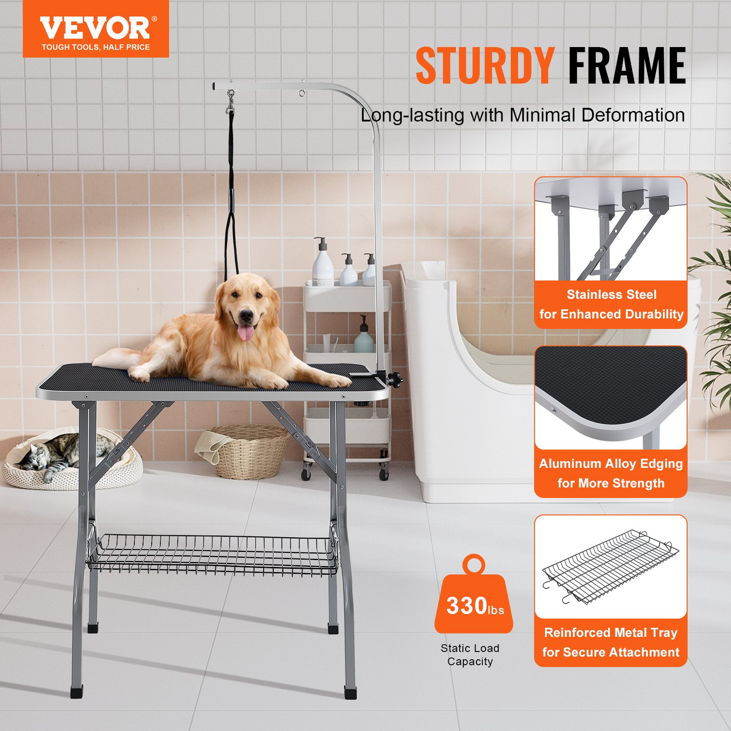 VEVOR Pet Grooming Table Arm with Clamp, 36''x24'' Dog Grooming Station, Foldable Pets Grooming Stand for Medium and Small Dogs, Free No Sit Haunch Holder with Grooming Loop, Bearing 330lbs